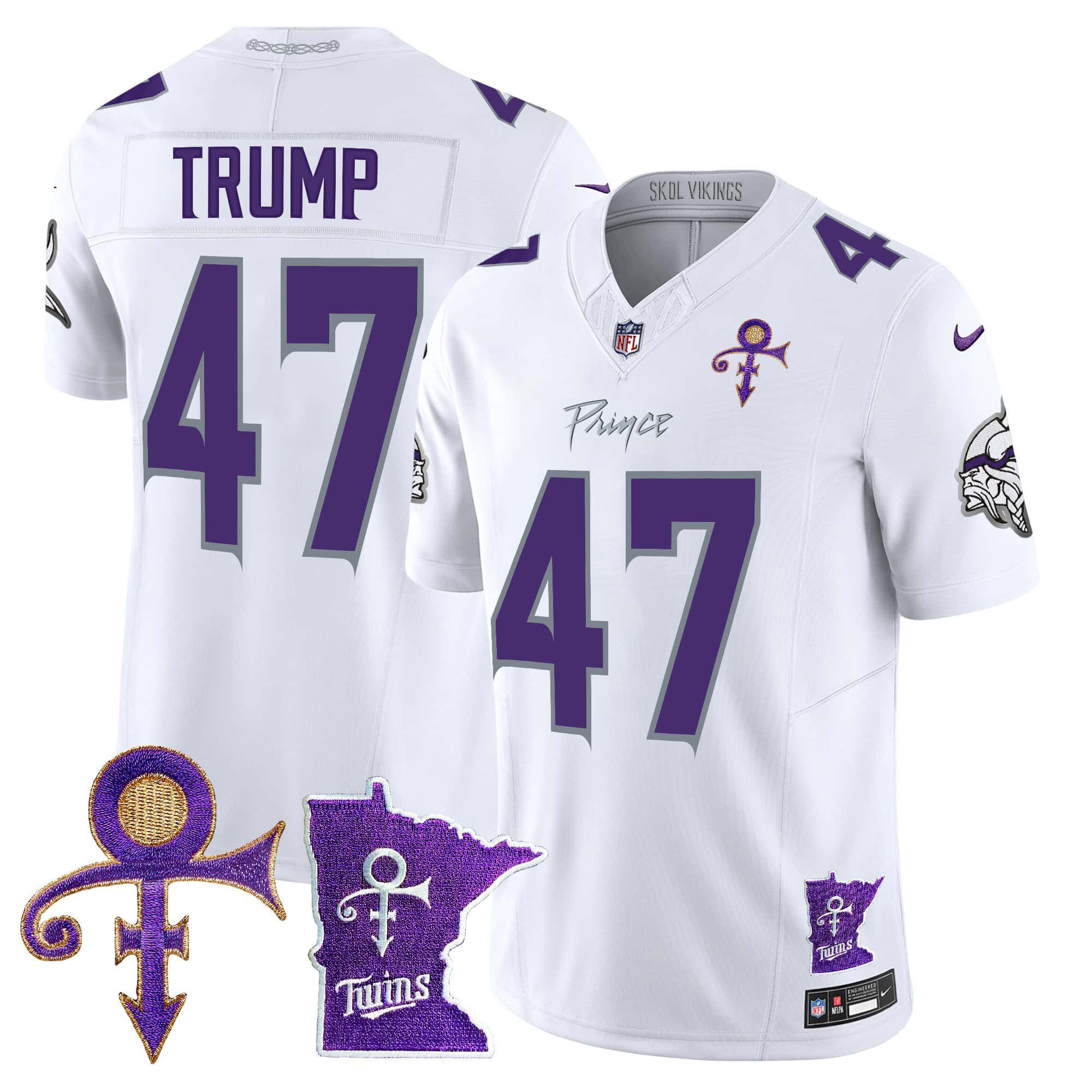 Men Minnesota Vikings 47 Trump White 2024 Nike Prince Vapor Limited NFL Jersey